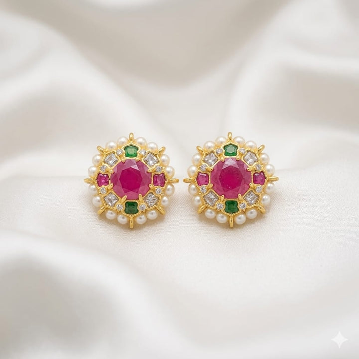 Flower Design Kundan Studs