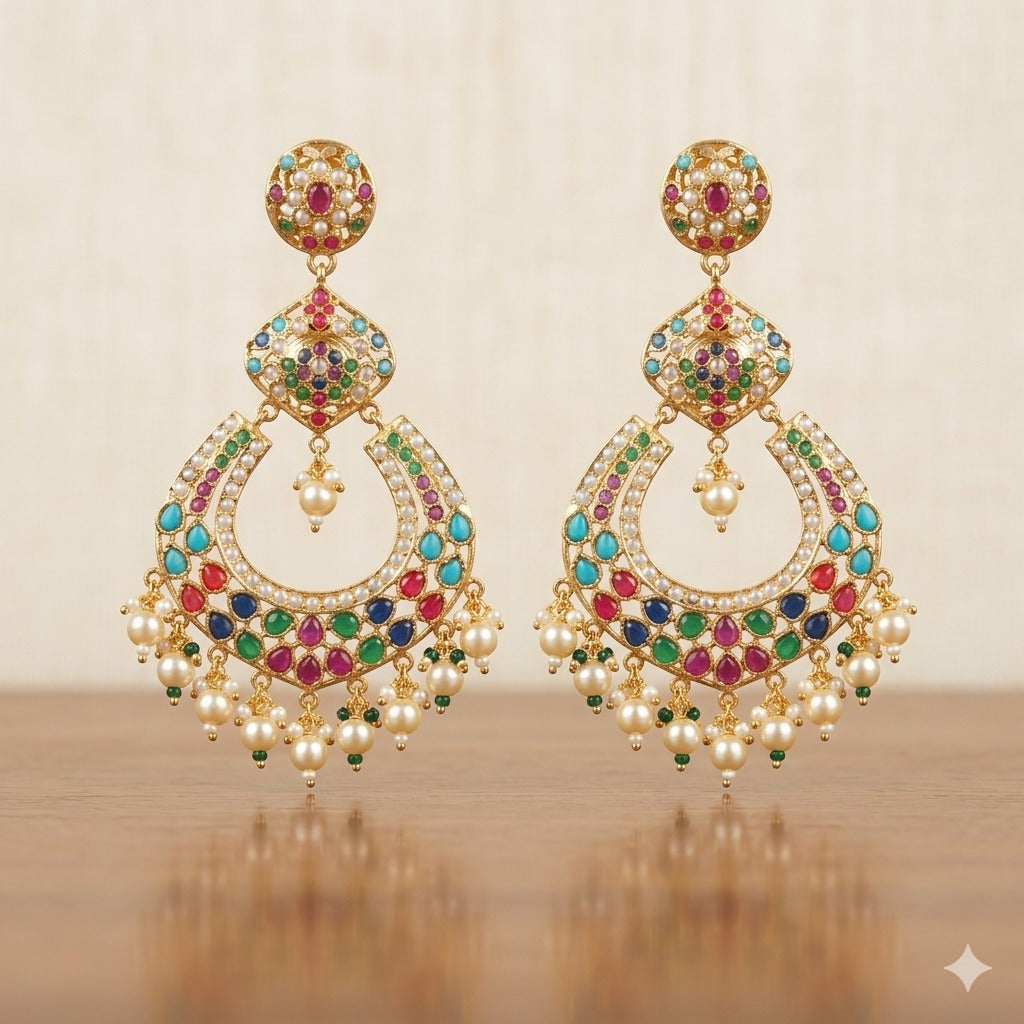 Elegant Chandbali Style Jadau Earrings