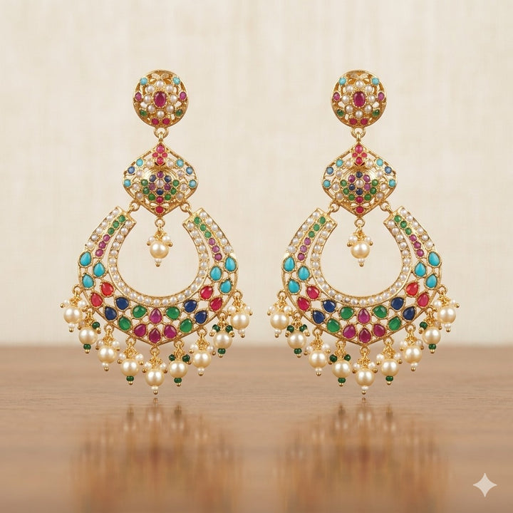 Elegant Chandbali Style Jadau Earrings