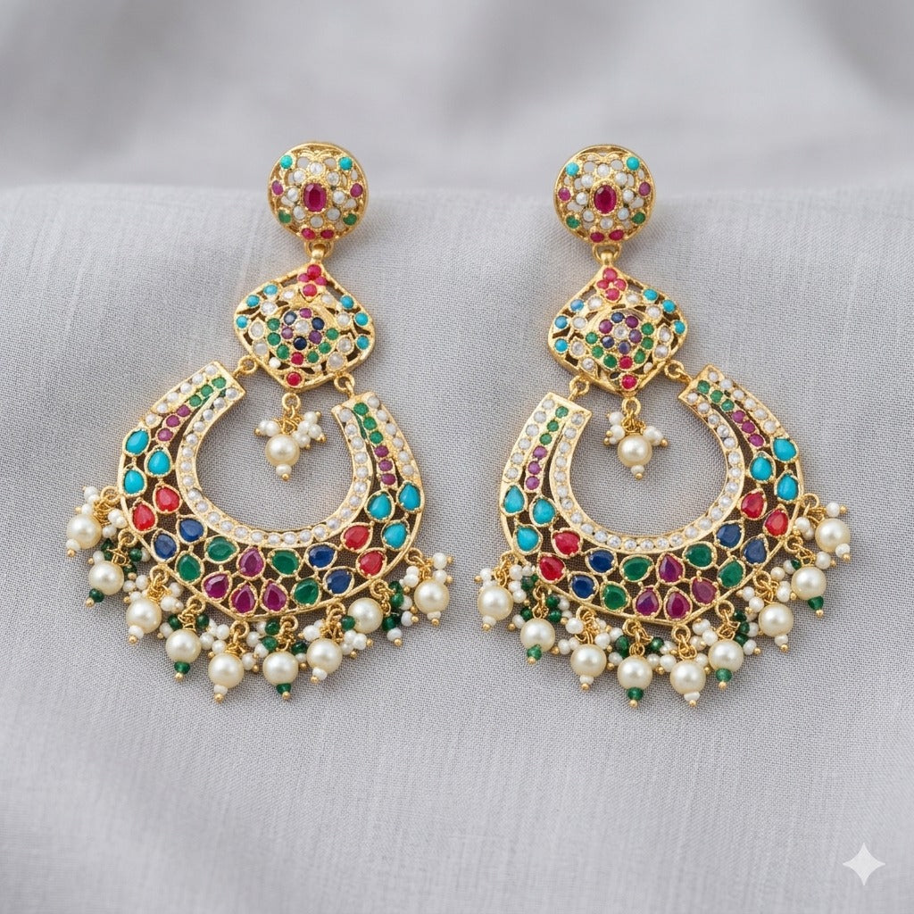 Elegant Chandbali Style Jadau Earrings