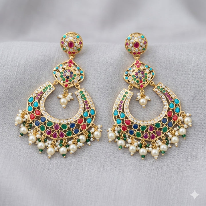 Elegant Chandbali Style Jadau Earrings