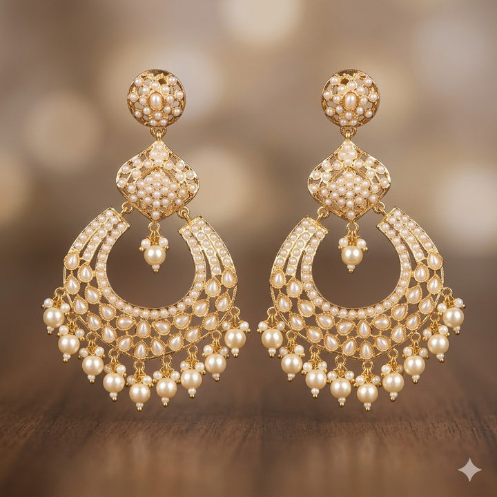 Elegant Chandbali Style Jadau Earrings