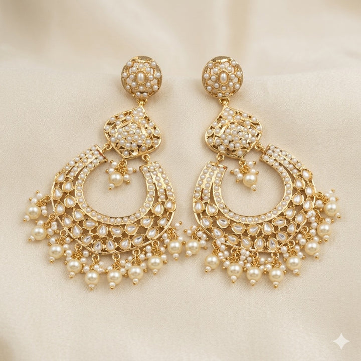 Elegant Chandbali Style Jadau Earrings