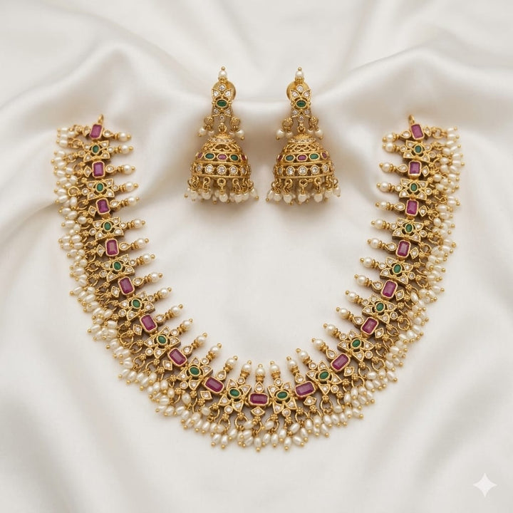 Antique Necklace Set With Jhumka
