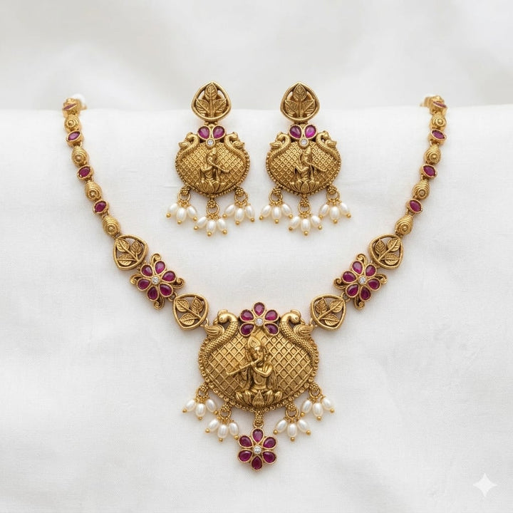 Lord Krishna Design Antique Necklace Set