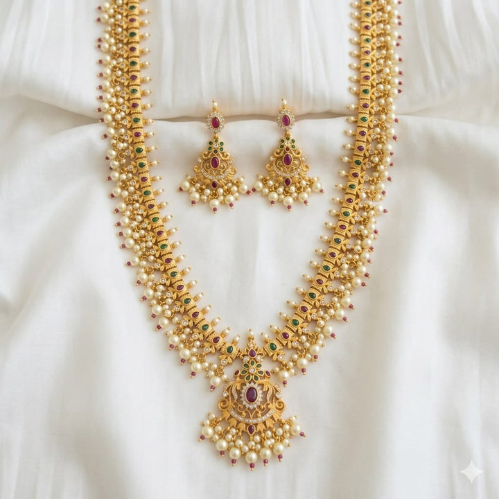 Long Traditional Pearl Necklace Set