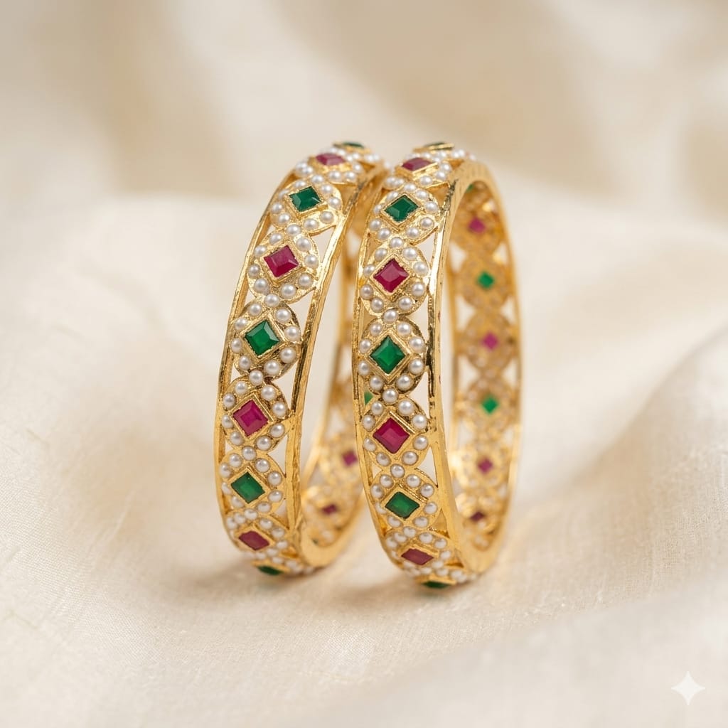 Jadaau Bangles Pearl Studded