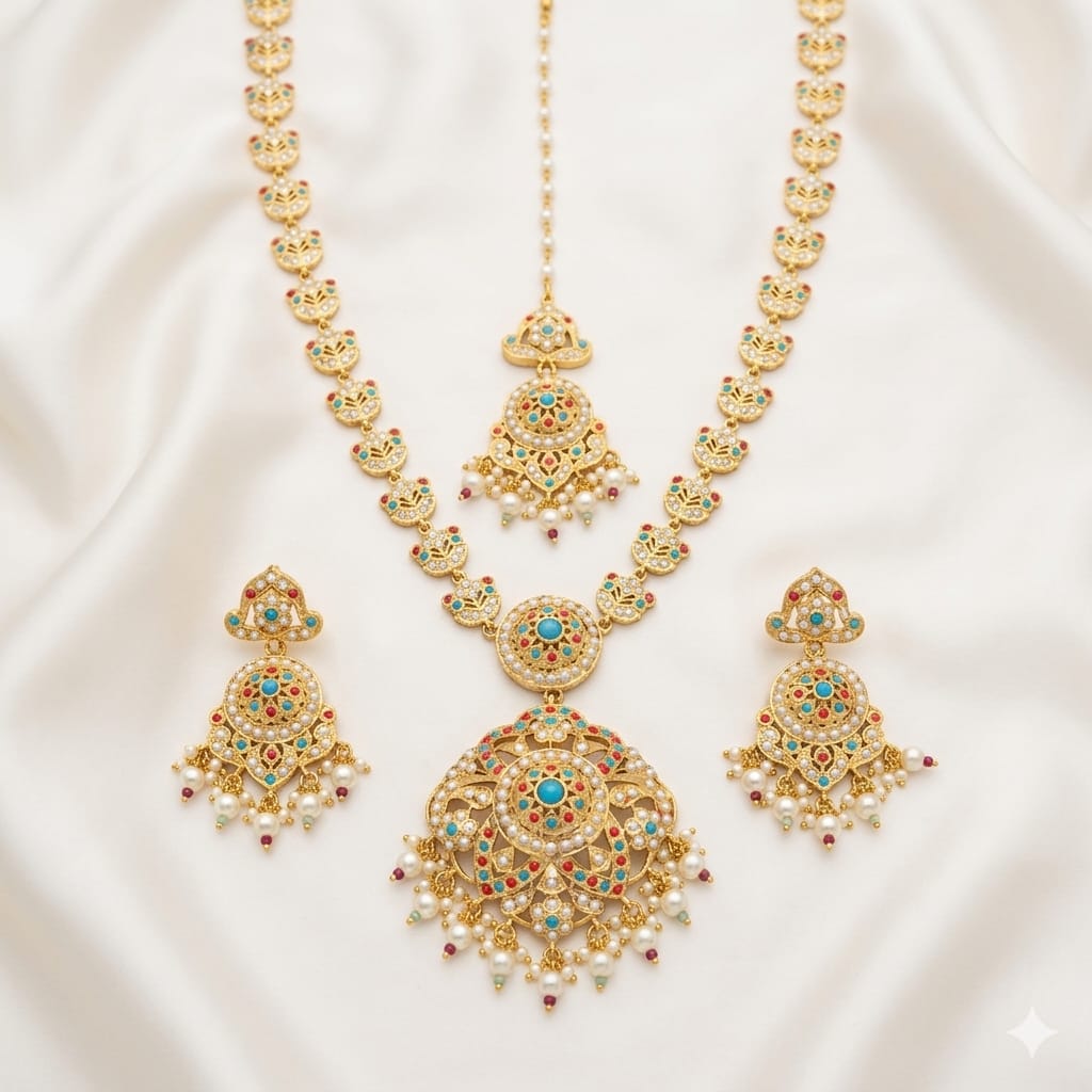 Pearl Drop Jadau Necklace Set