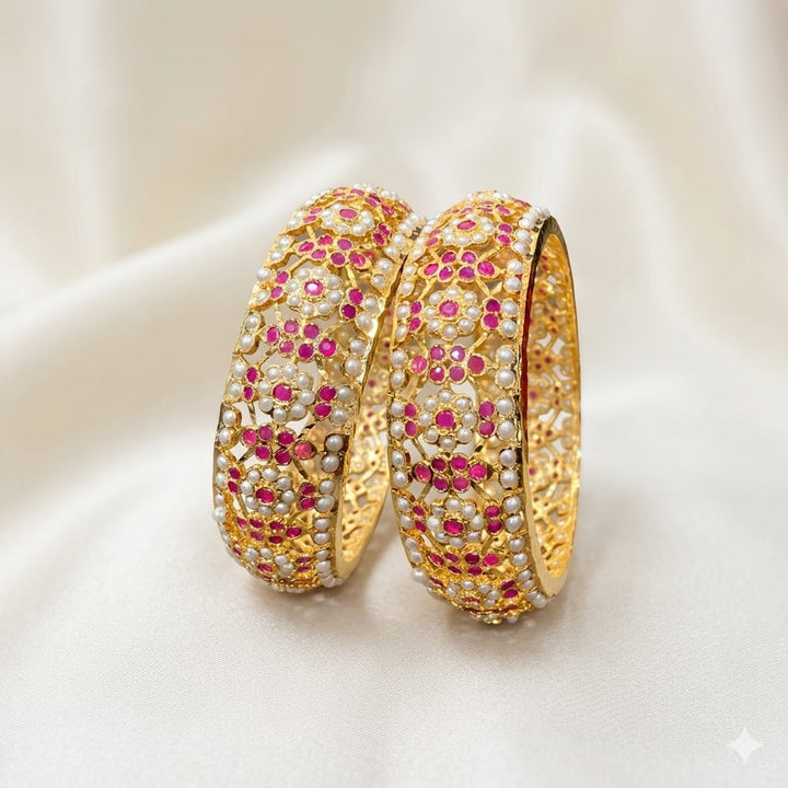 Flower Design Jadau Bangles
