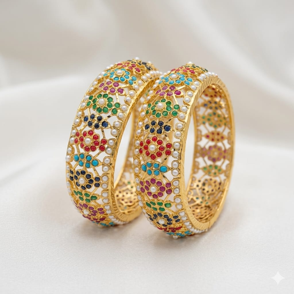 Flower Design Jadau Bangles