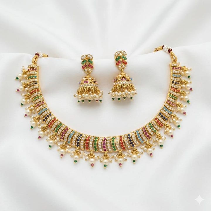 Gold Plated Pearl Choker Necklace Set