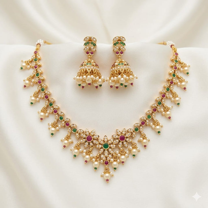 Navratan Necklace Set Jhumka