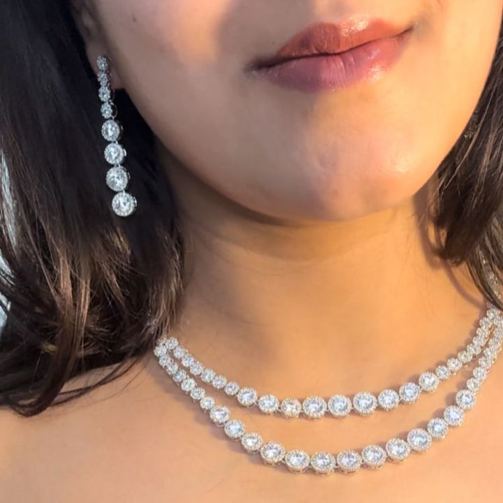 Double Line Zircon Necklace Set
