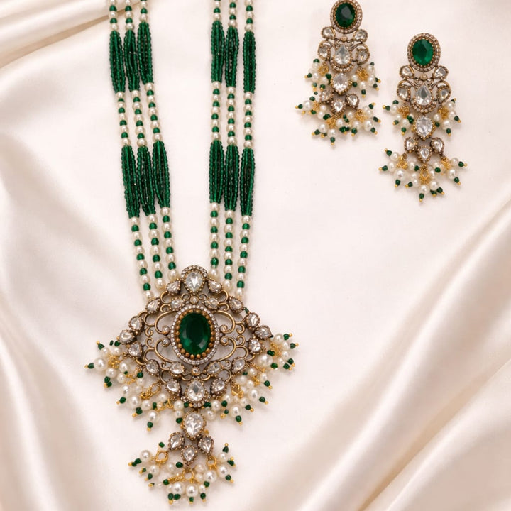 Polki Pendant with Beads Mala