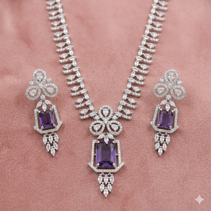 Silver Plated Green American Diamond Necklace Set