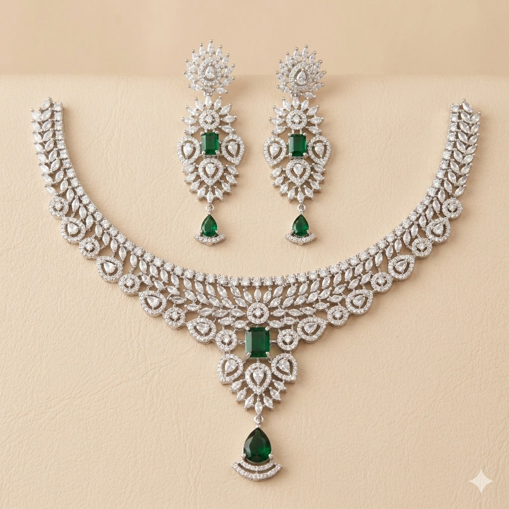 Teardrop Silver-Plated Bridal Necklace Set