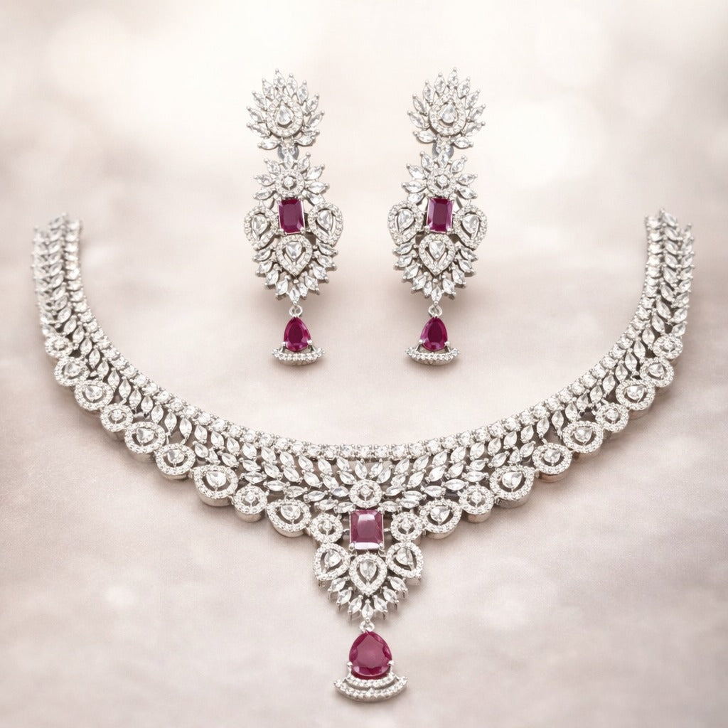 Teardrop Silver-Plated Bridal Necklace Set