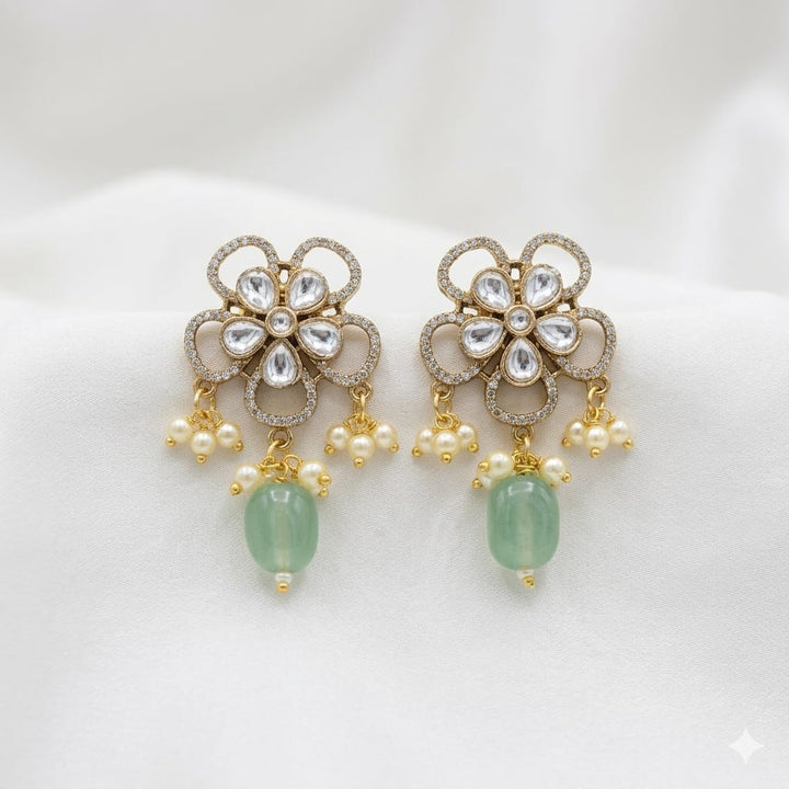 Flower Design Kundan Polki Stud Earrings