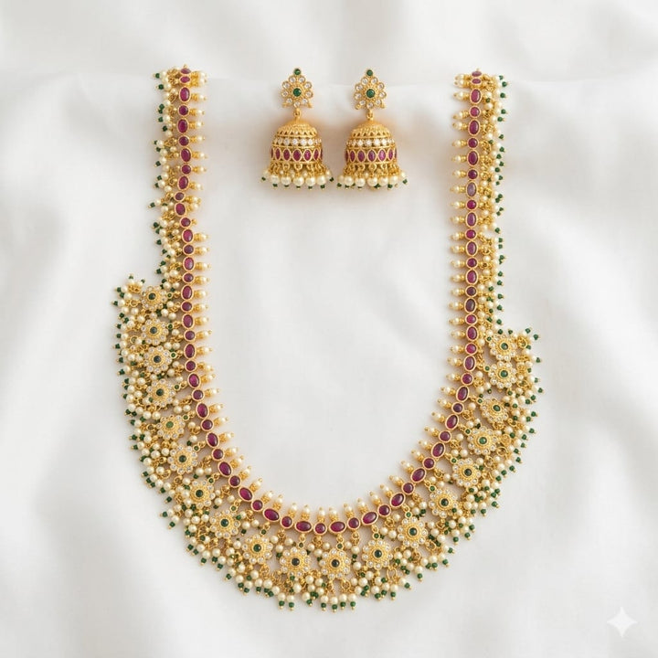 Antique Long Necklace Set with Jhumka
