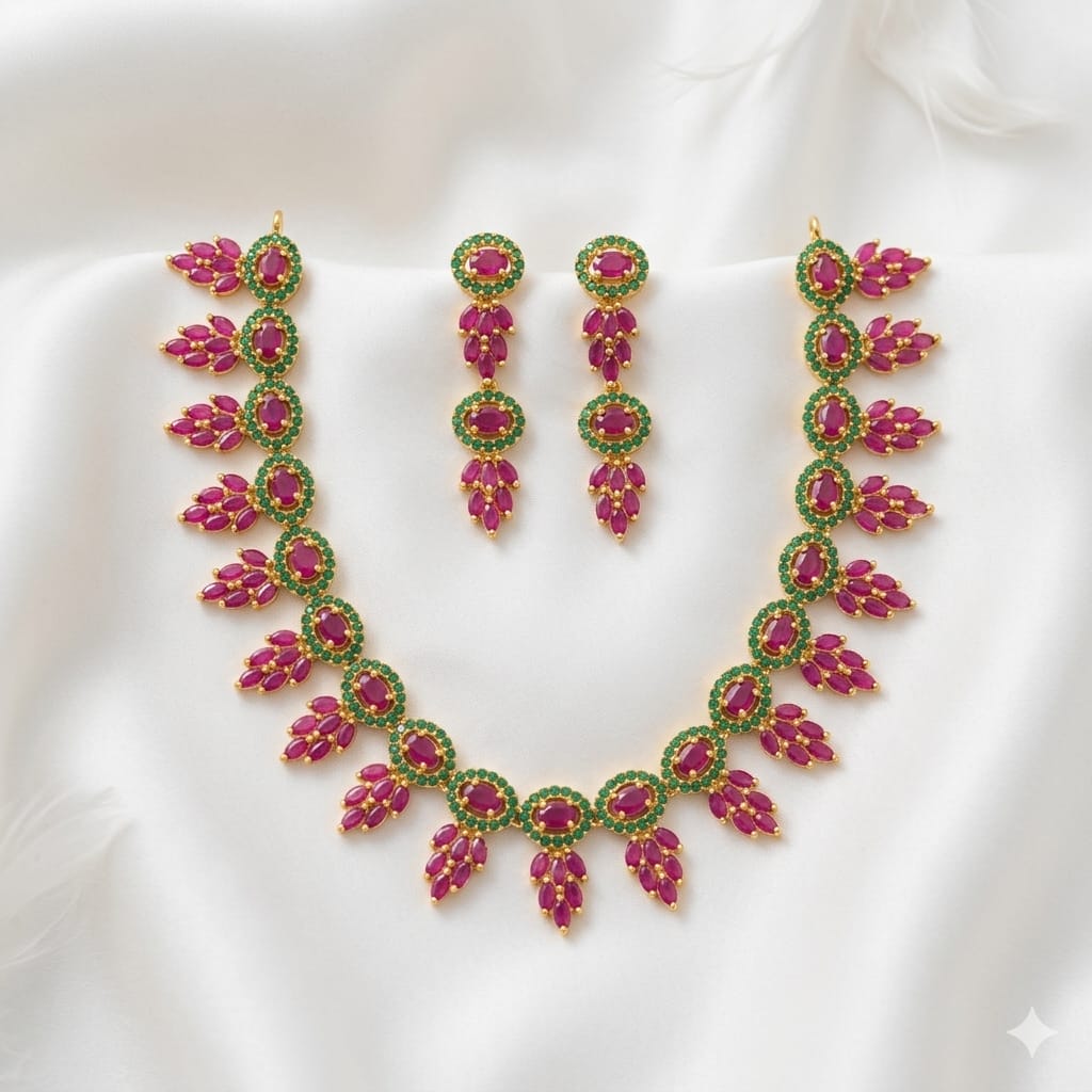 Flower Design Stones Necklace Set