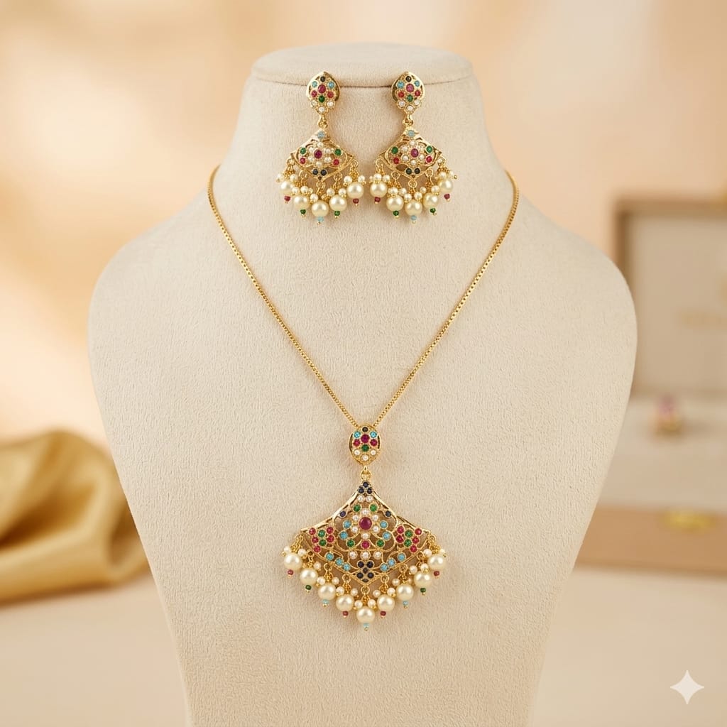 Traditional Jadau Pendant Set