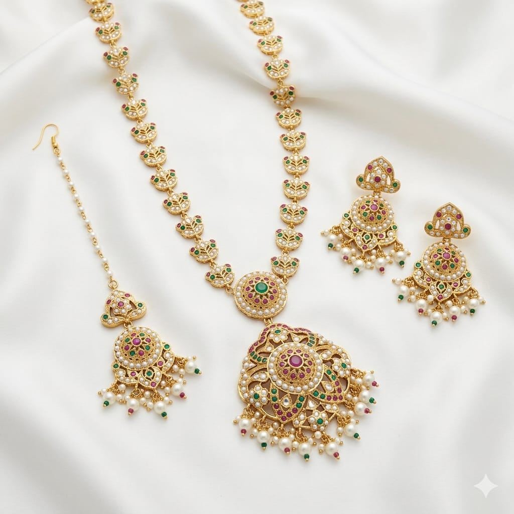 Pearl Drop Jadau Necklace Set