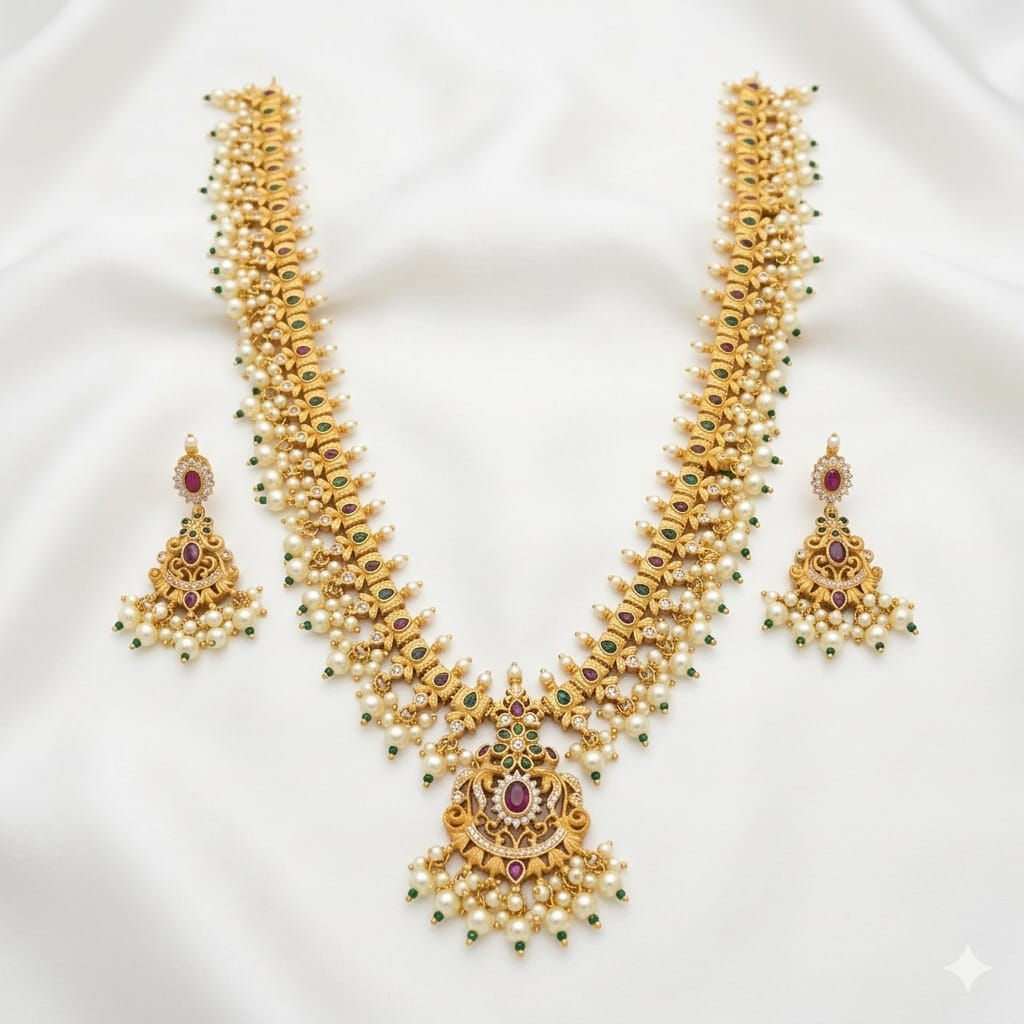 Long Traditional Pearl Necklace Set