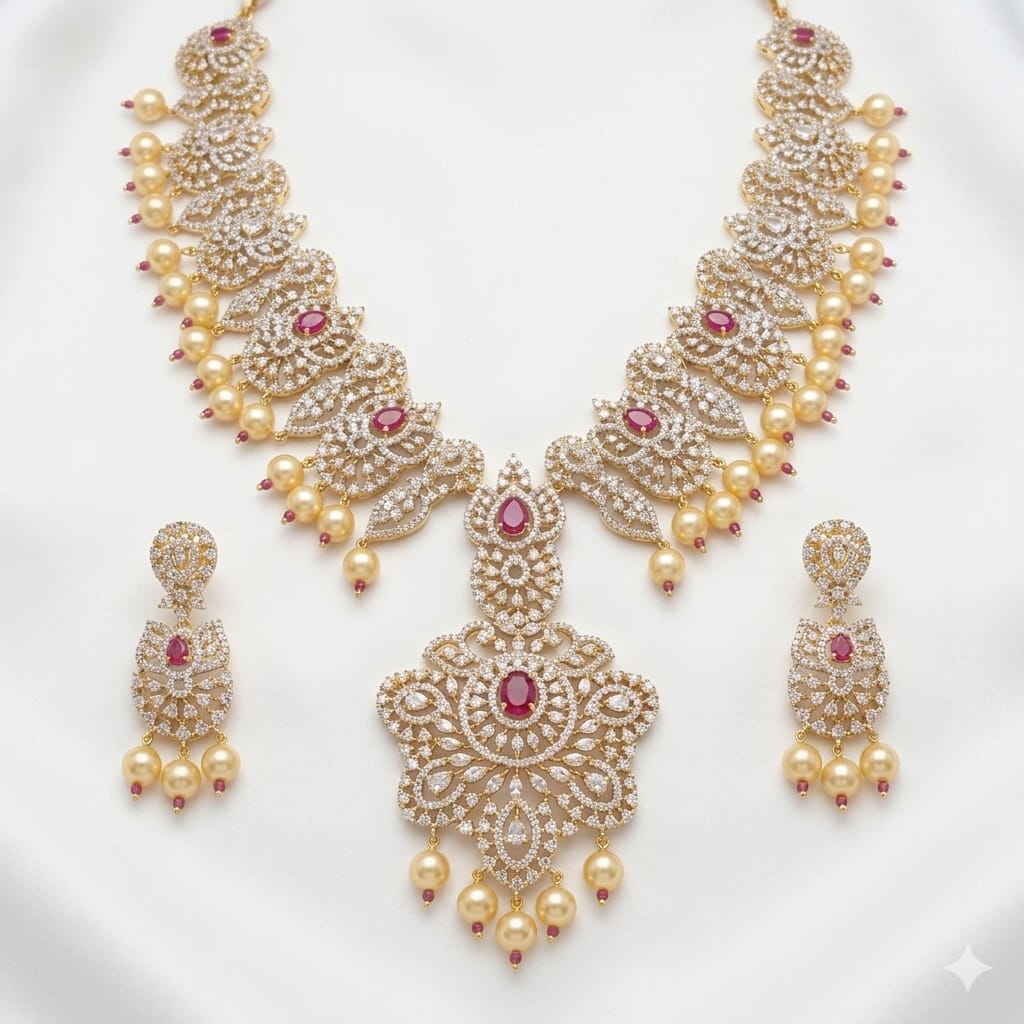 Flower Design Zircon Necklace Set