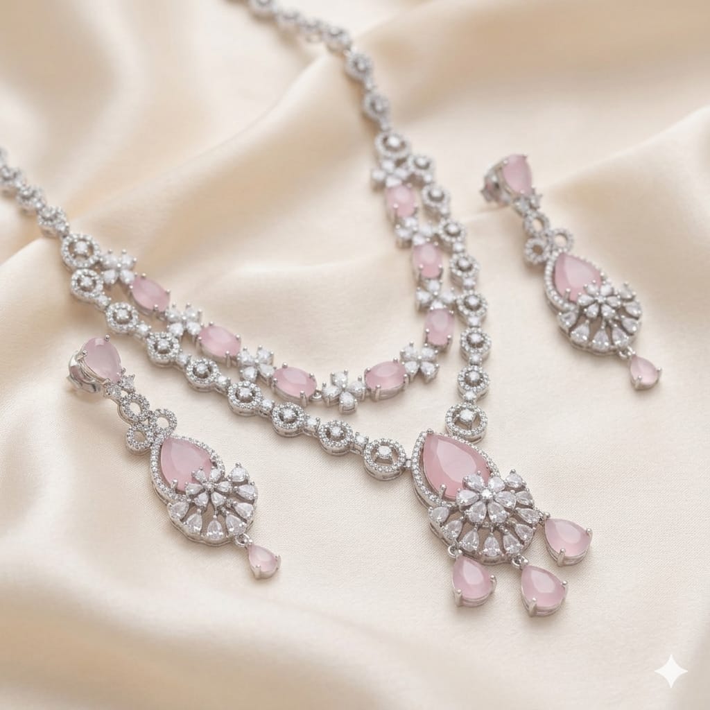 Luxury American Diamond Necklace Set with Earrings