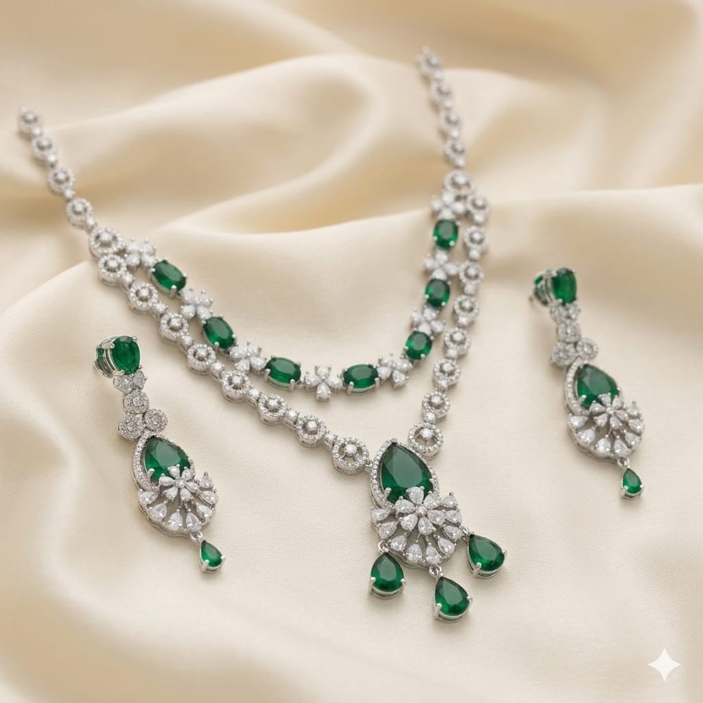 Luxury American Diamond Necklace Set with Earrings