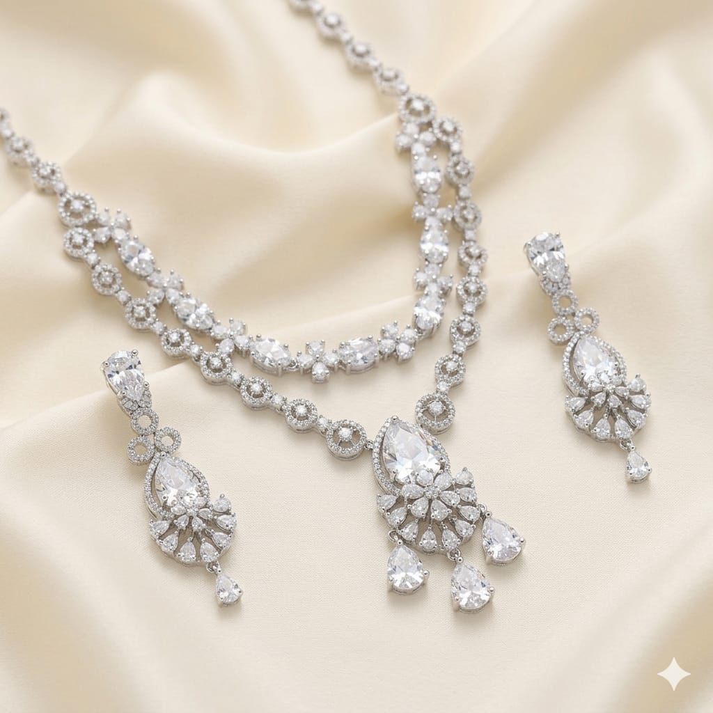 Luxury American Diamond Necklace Set with Earrings