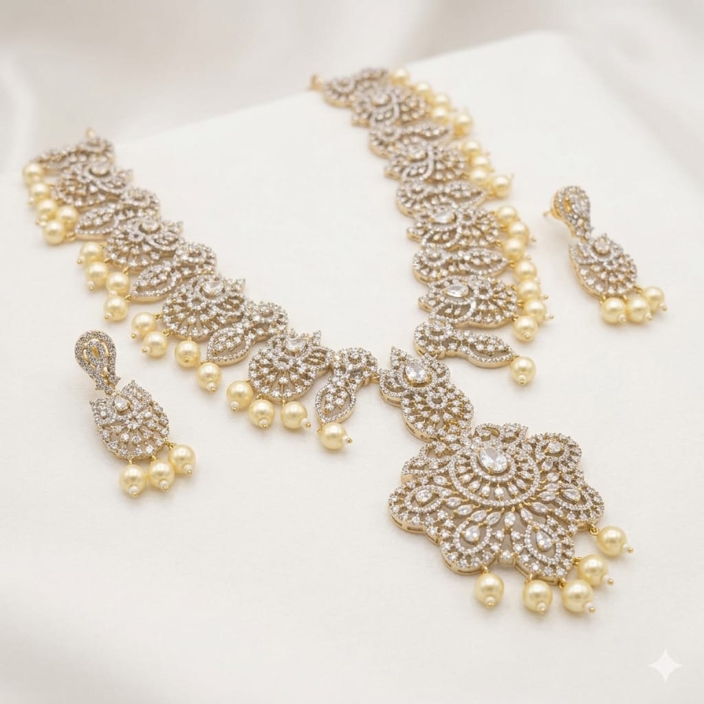 Flower Design Zircon Necklace Set