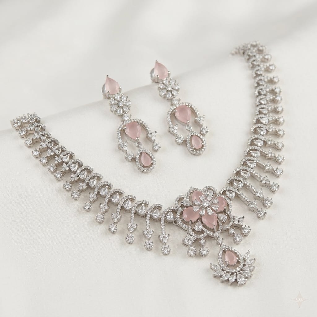 White AD Stone Necklace Set