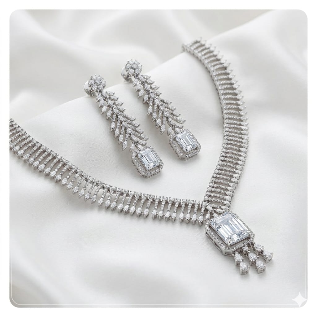 Silver Plated American Diamond Elegance Jewellery Set