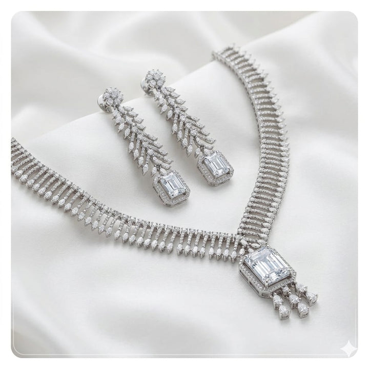 Silver Plated American Diamond Elegance Jewellery Set
