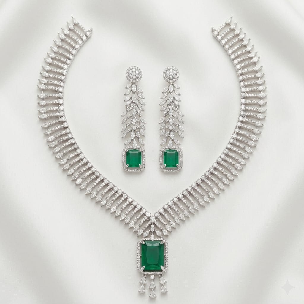 Silver Plated American Diamond Elegance Jewellery Set