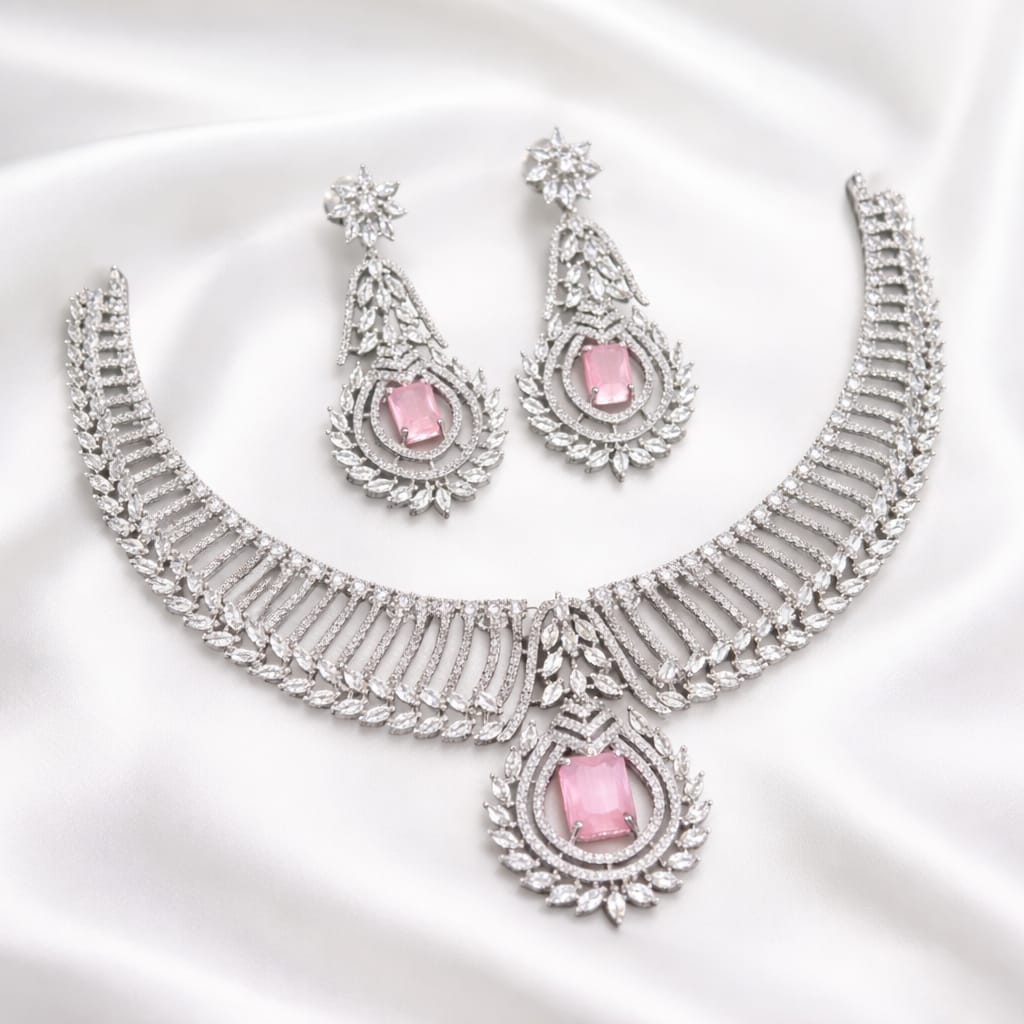 White AD Stone Necklace Set