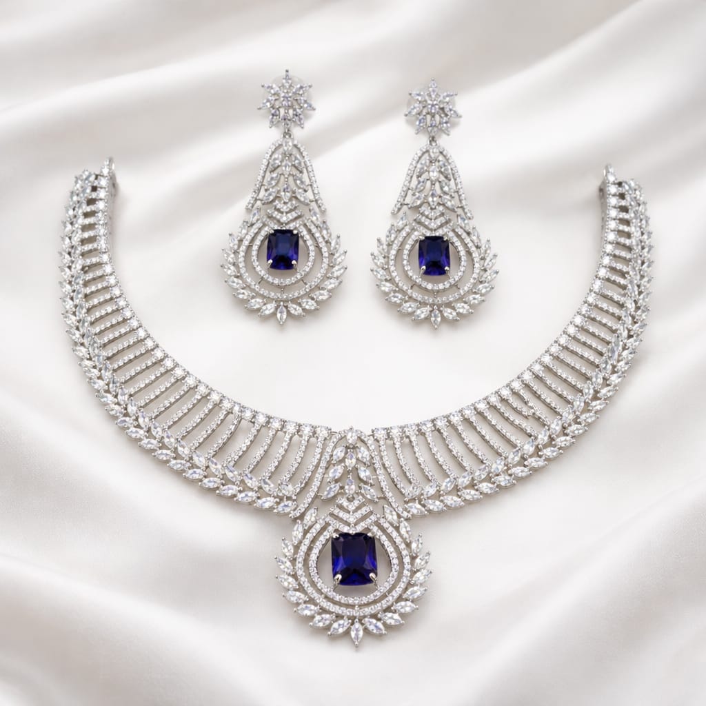White AD Stone Necklace Set