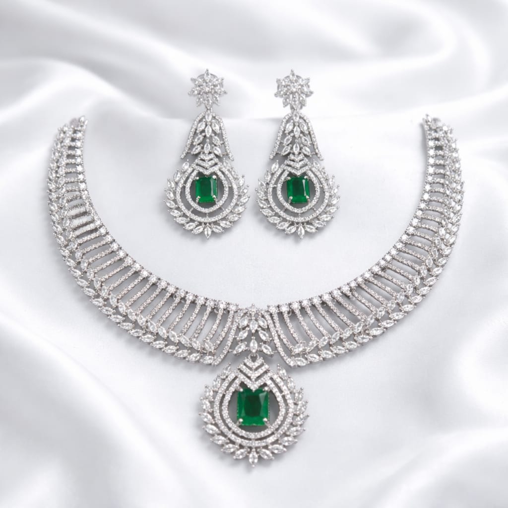 White AD Stone Necklace Set