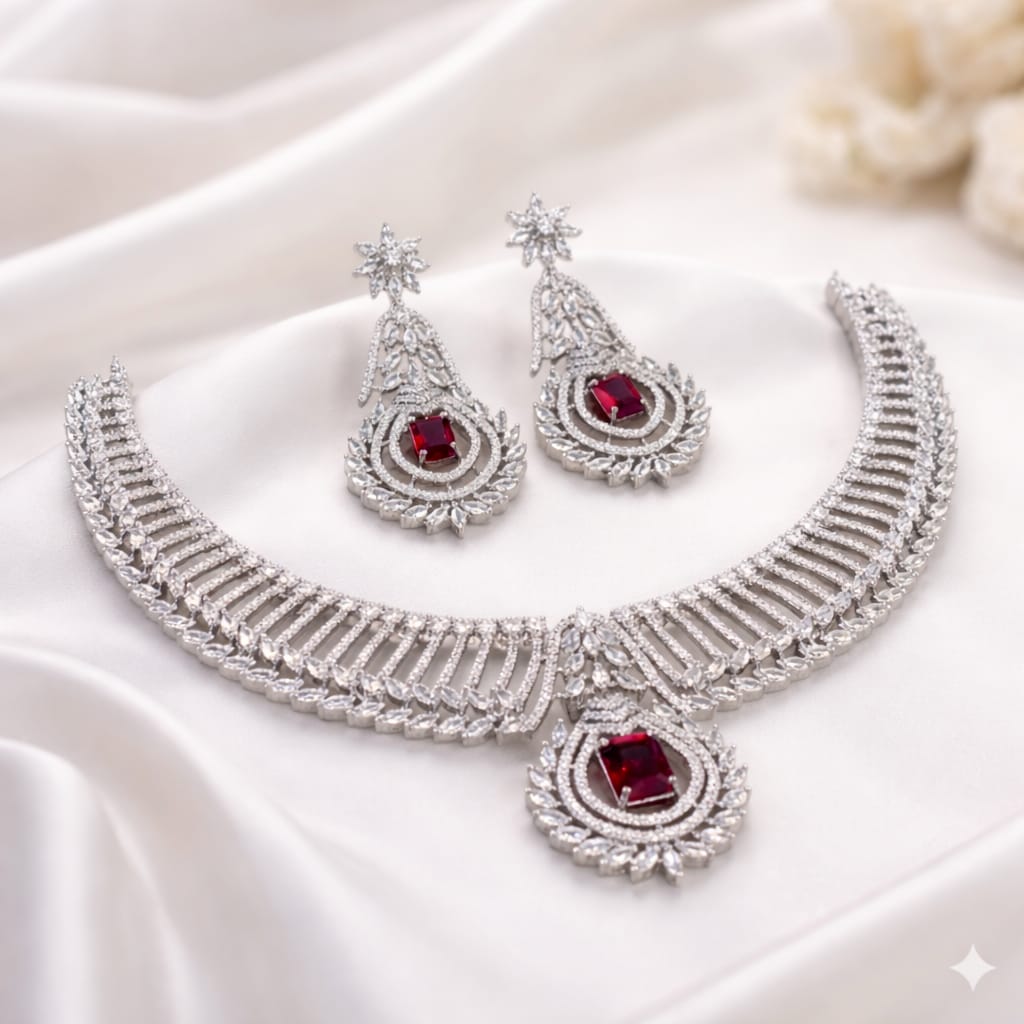 White AD Stone Necklace Set