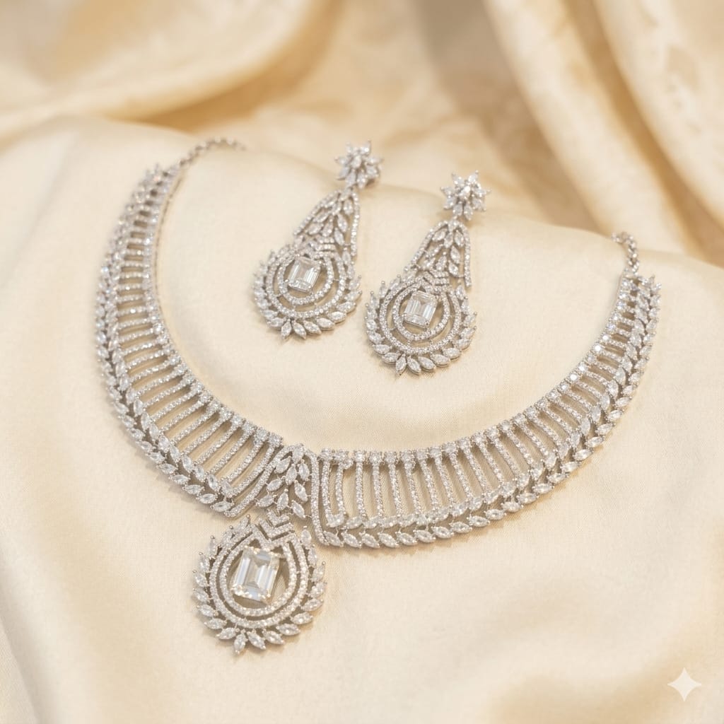 White AD Stone Necklace Set