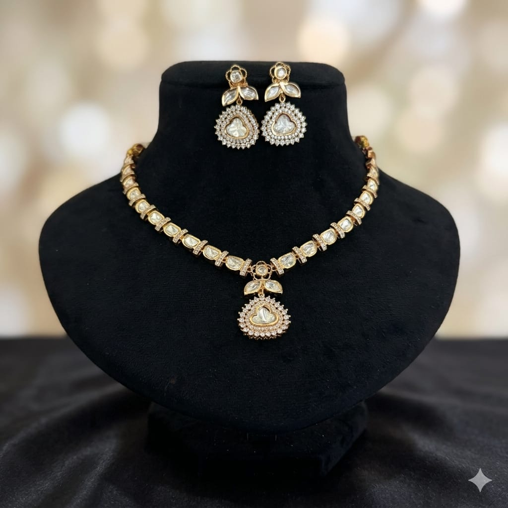 Elegant Gold Plated Kundan Necklace Set