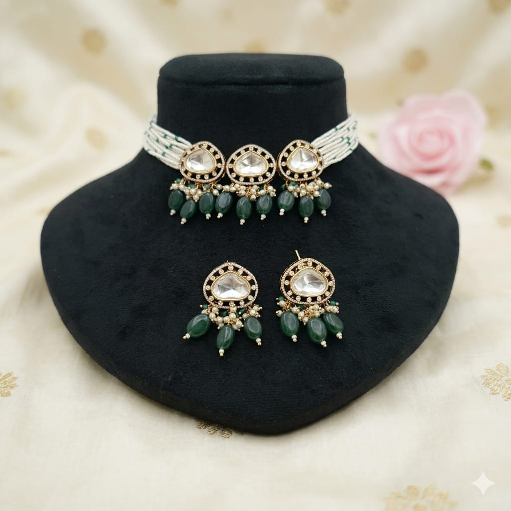 Beautiful Color Kundan Polki Choker Set
