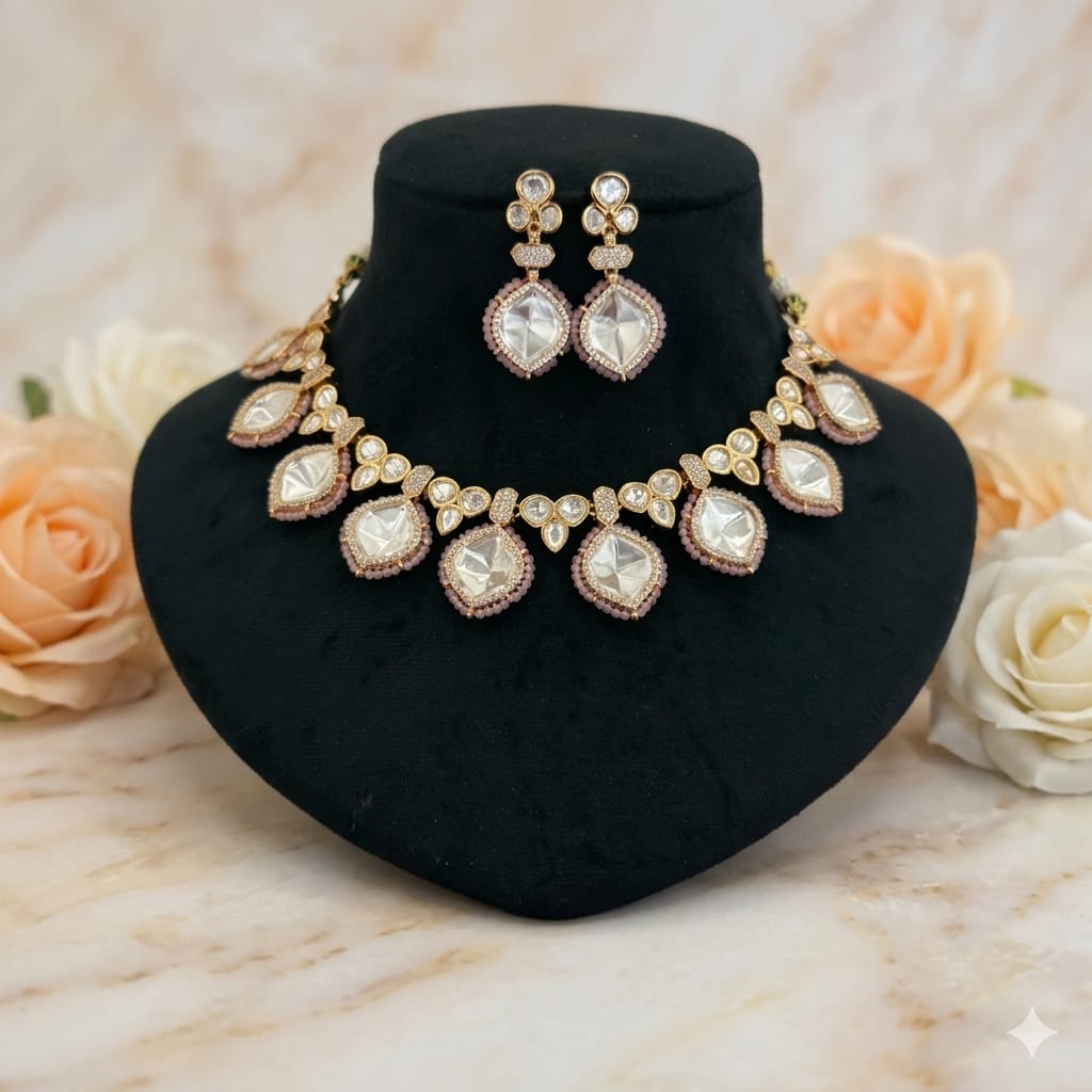 Elegant Pink Kundan Necklace Set
