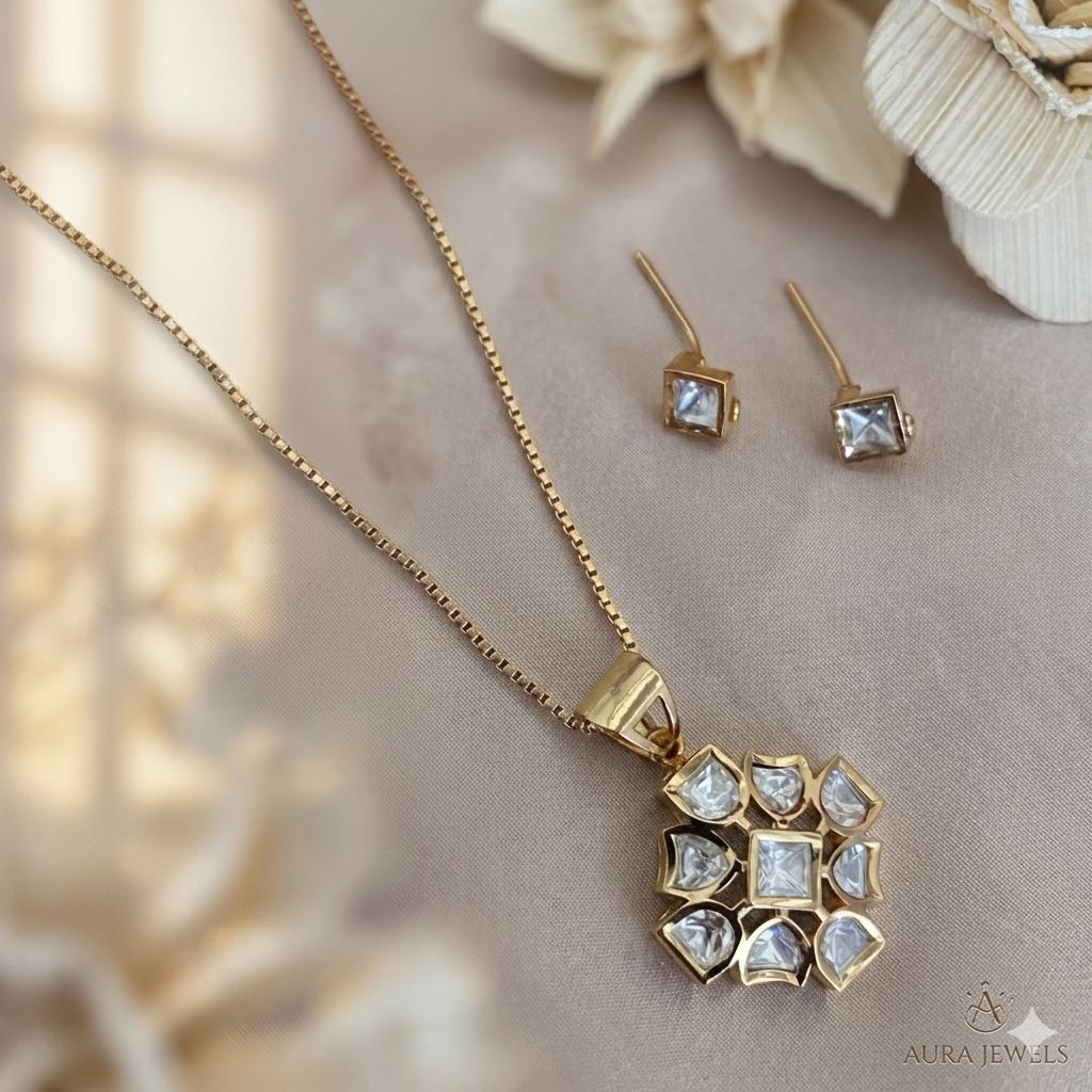 Squire Kundan Polki Pendant Set