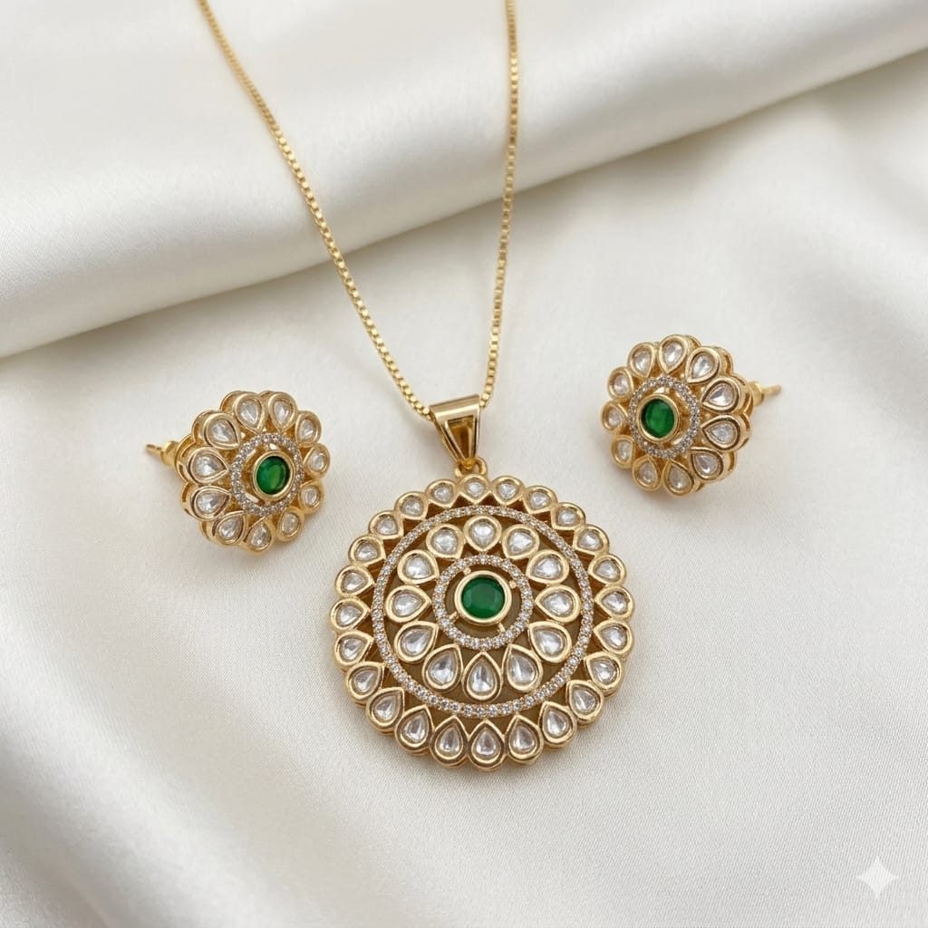 Flower Design Polki Pendant Set