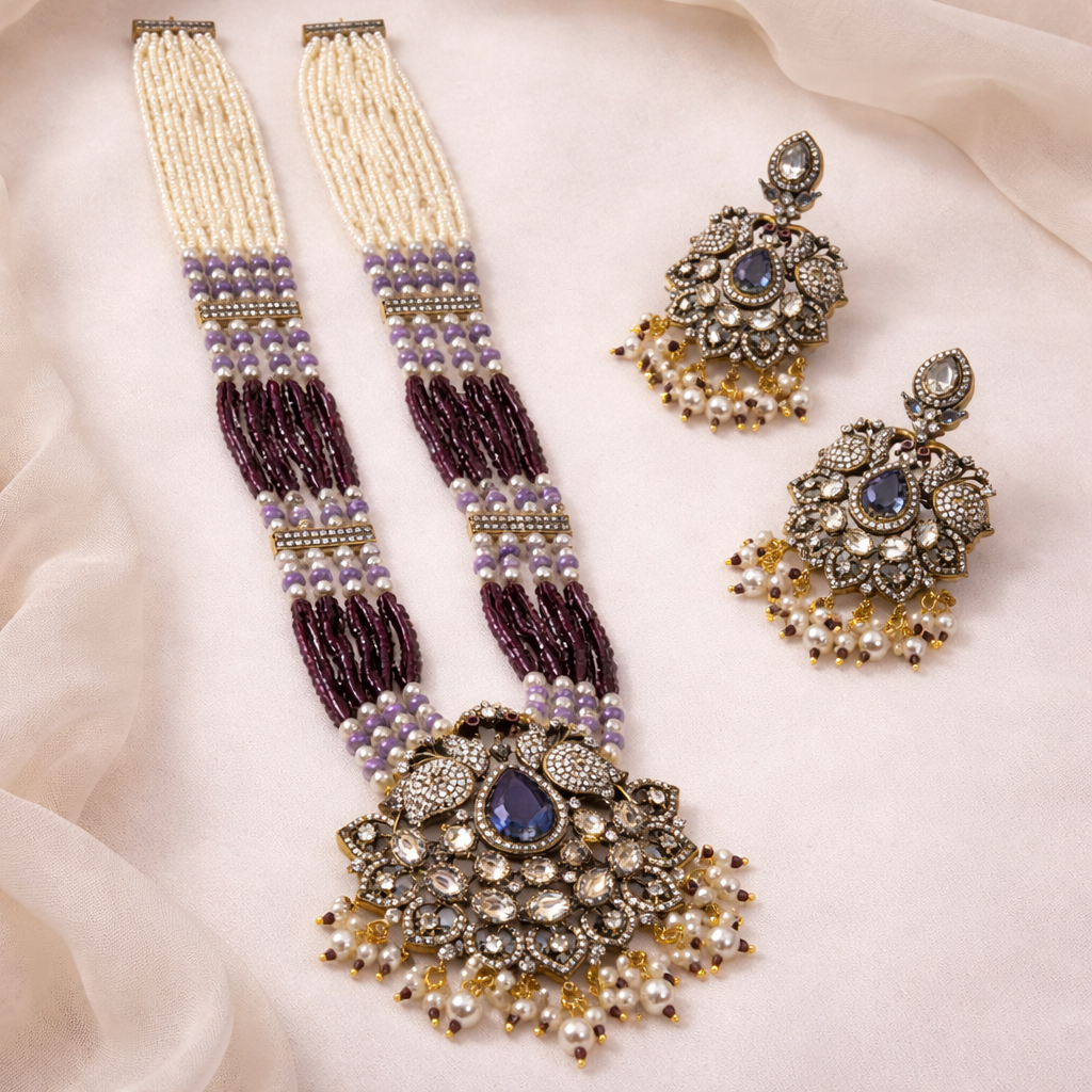 Victorian Polish Polki Pendant with Beads Mala