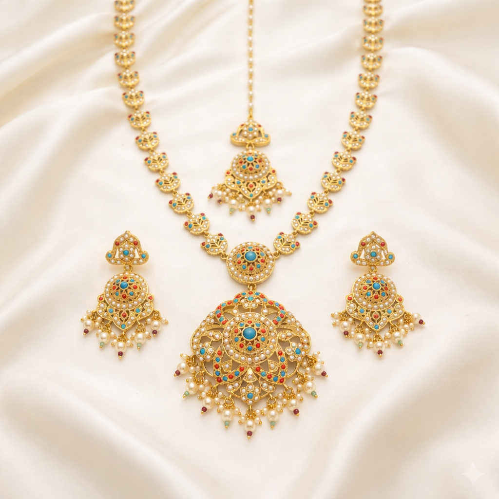 Pearl Drop Jadau Necklace Set