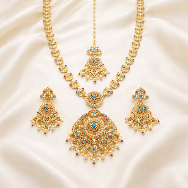 Pearl Drop Jadau Necklace Set