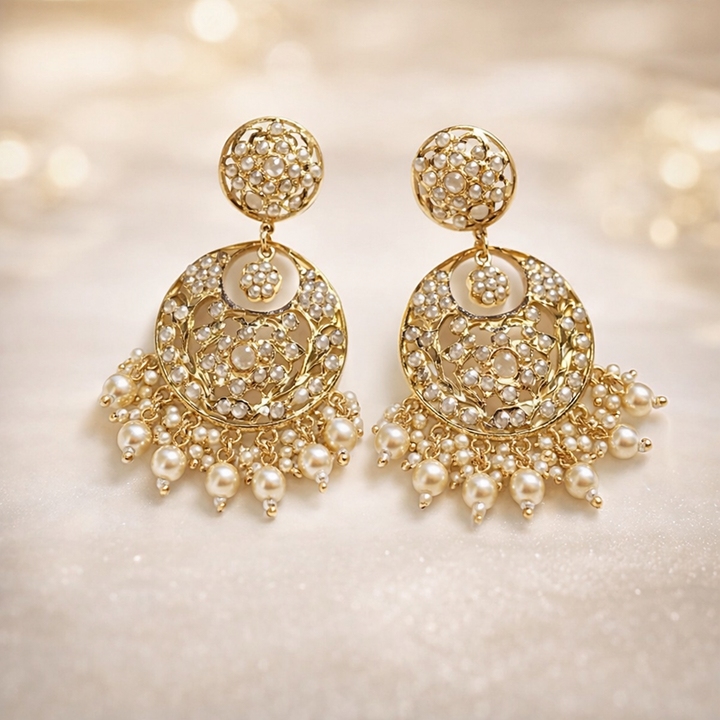 Pearl Jadau Chandbali Earrings